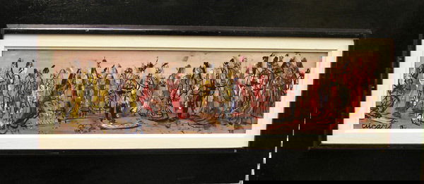 Oil/masonite, Pascal Cucaro: Framed oil on masonite, Circus, by Pascal Cucaro (Californian 1915-2004), signed lower left, image: 8''H x 31''W