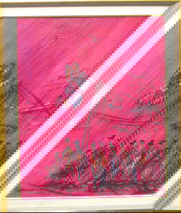 Oil/artistboard, Pascal Cucaro: Framed oil on artistboard, At the Carnival, by Pascal Cucaro (Californian 1915-2004), signed lower left, image: 23''H x 18''W