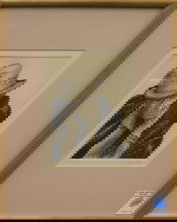 Watercolor, T. Feil: (lot of 2) Framed German watercolor, ''Lakeside landscape with cottage'' signed T. Feil lower left; Framed etching, ''The Old Contempable (1981)'' signed H. Koo lower right, edition S/P 2, plate: 8''H