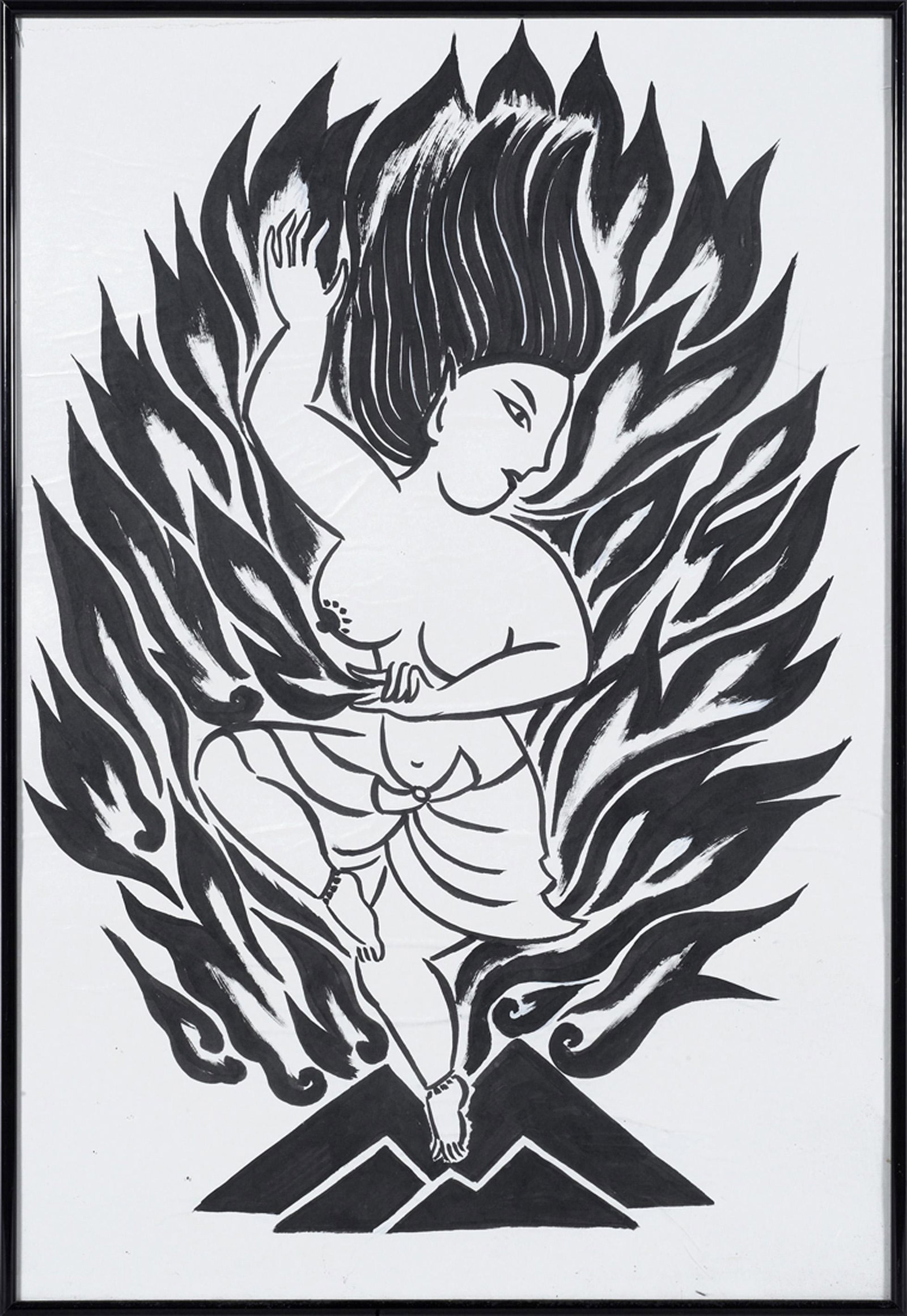 Work on Paper, Mayumi Oda: Mayumi Oda (Japanese, b. 1941), Untitled (Dancing Woman), ink on paper, unsigned, sight: 29.5"h x 20.5"w, overall (with frame): 30.25"h x 21.25"w. Provenance: Gifted by the artist to present owner (Pr