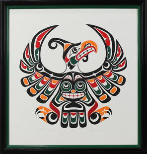 Print, Beau Dick: Beau Dick (Canadian, 1955-2017), "Kolus," screenprint, pencil signed and dated lower right, titled lower left, edition 118/225, overall (with frame): 23.25"h x 22.25"w