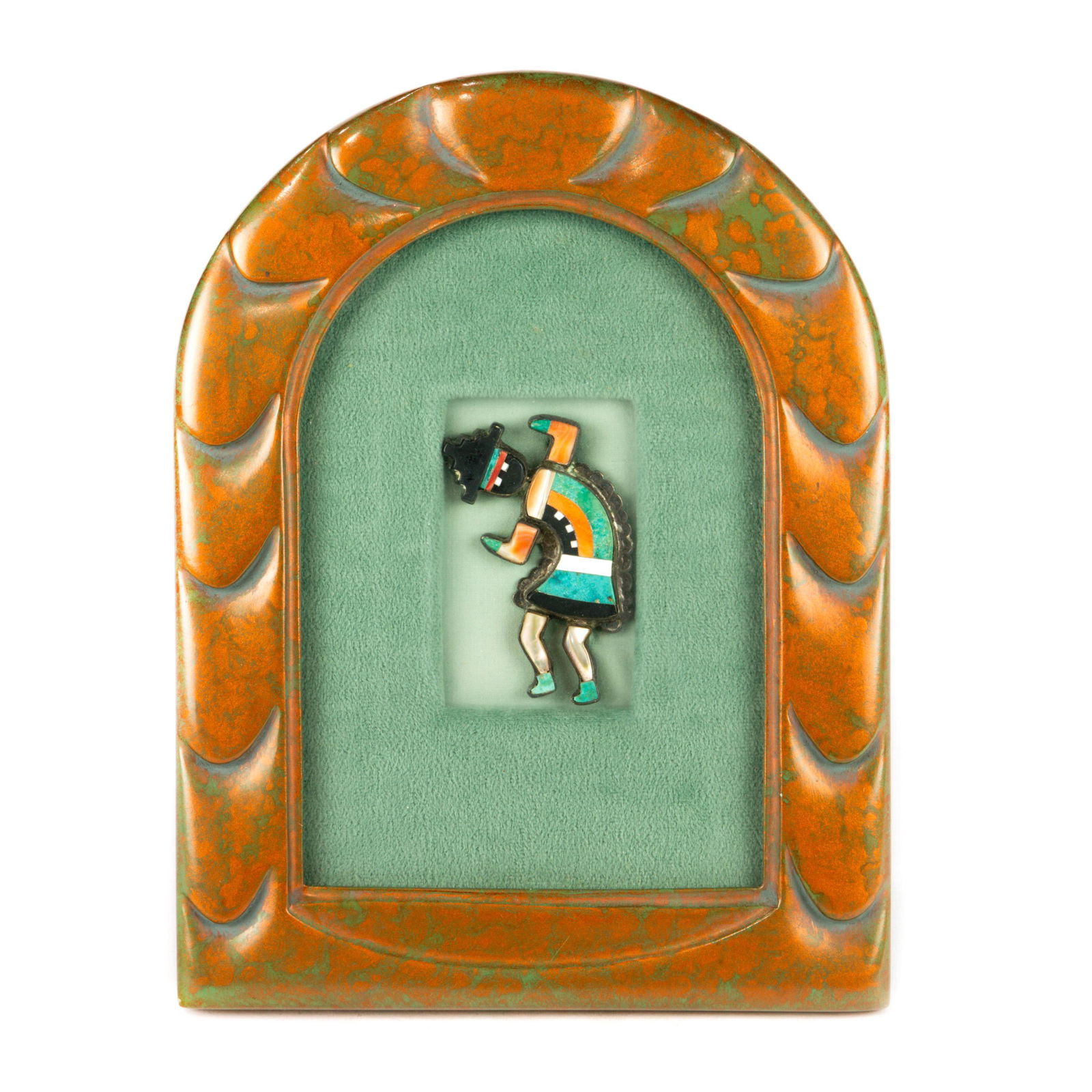 Zuni turquoise, coral silver figural brooch featuring a (1 of 1)