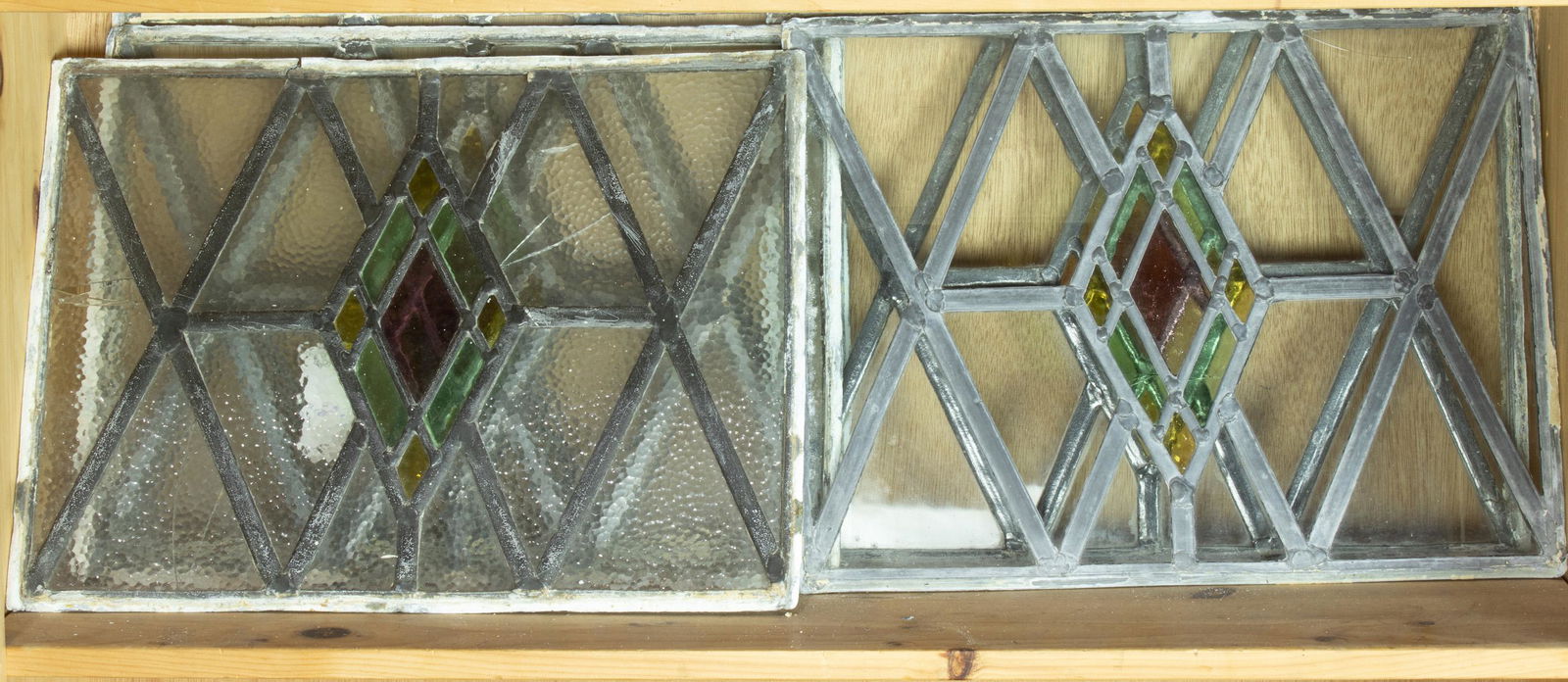 (Lot of 5) Vintage leaded glass window panels with a (1 of 1)