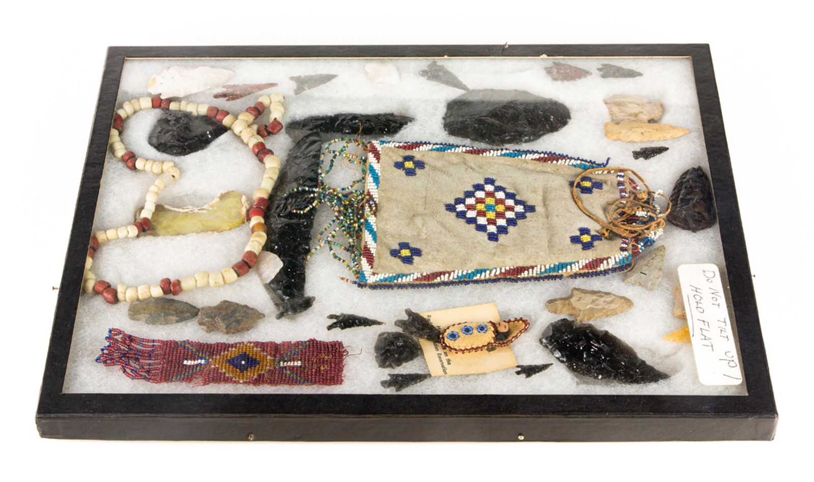 Collection of arrowheads, beaded leather pouch, (1 of 1)
