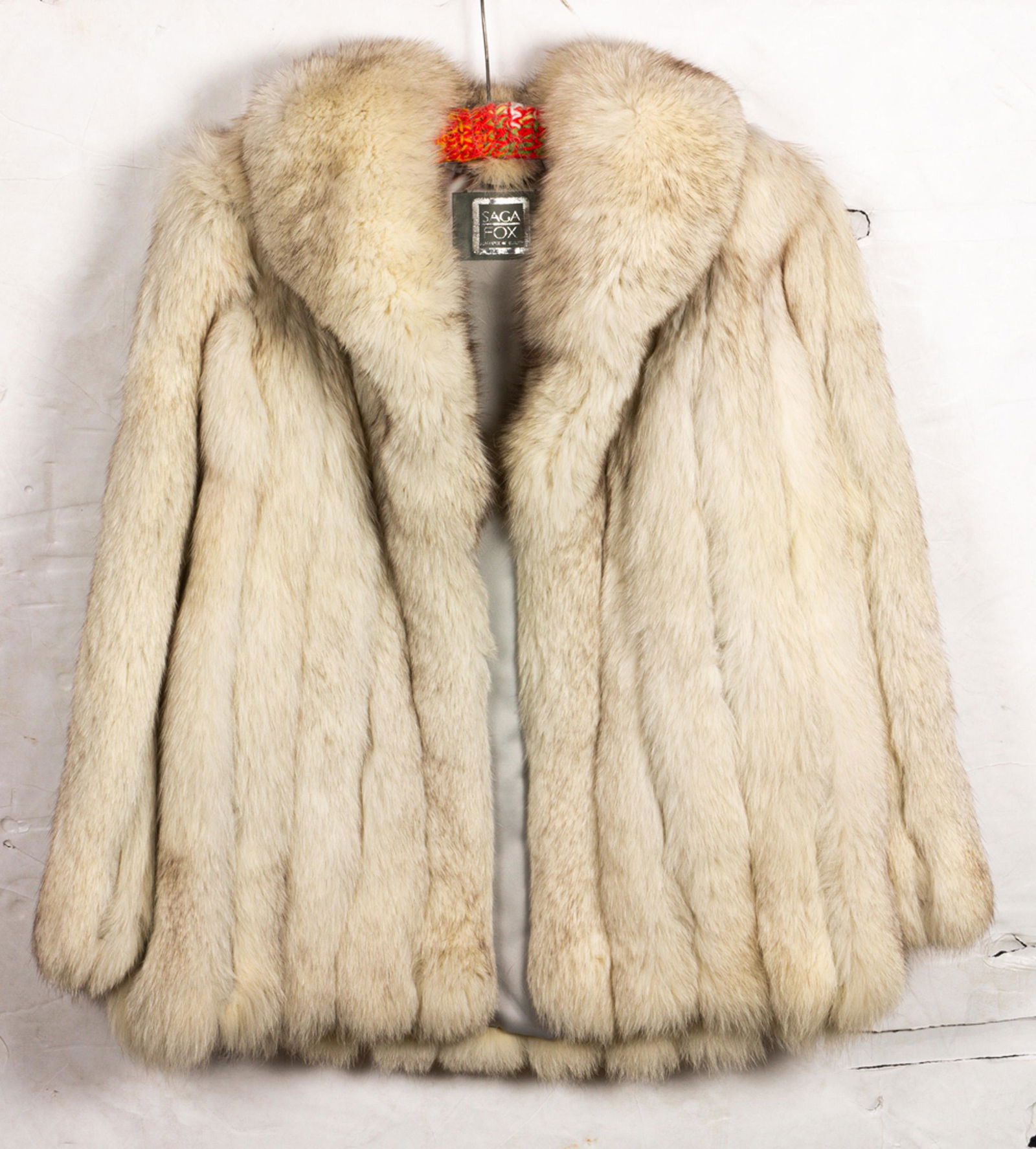 Saga white fox jacket with gray fabric lining, coat (1 of 1)