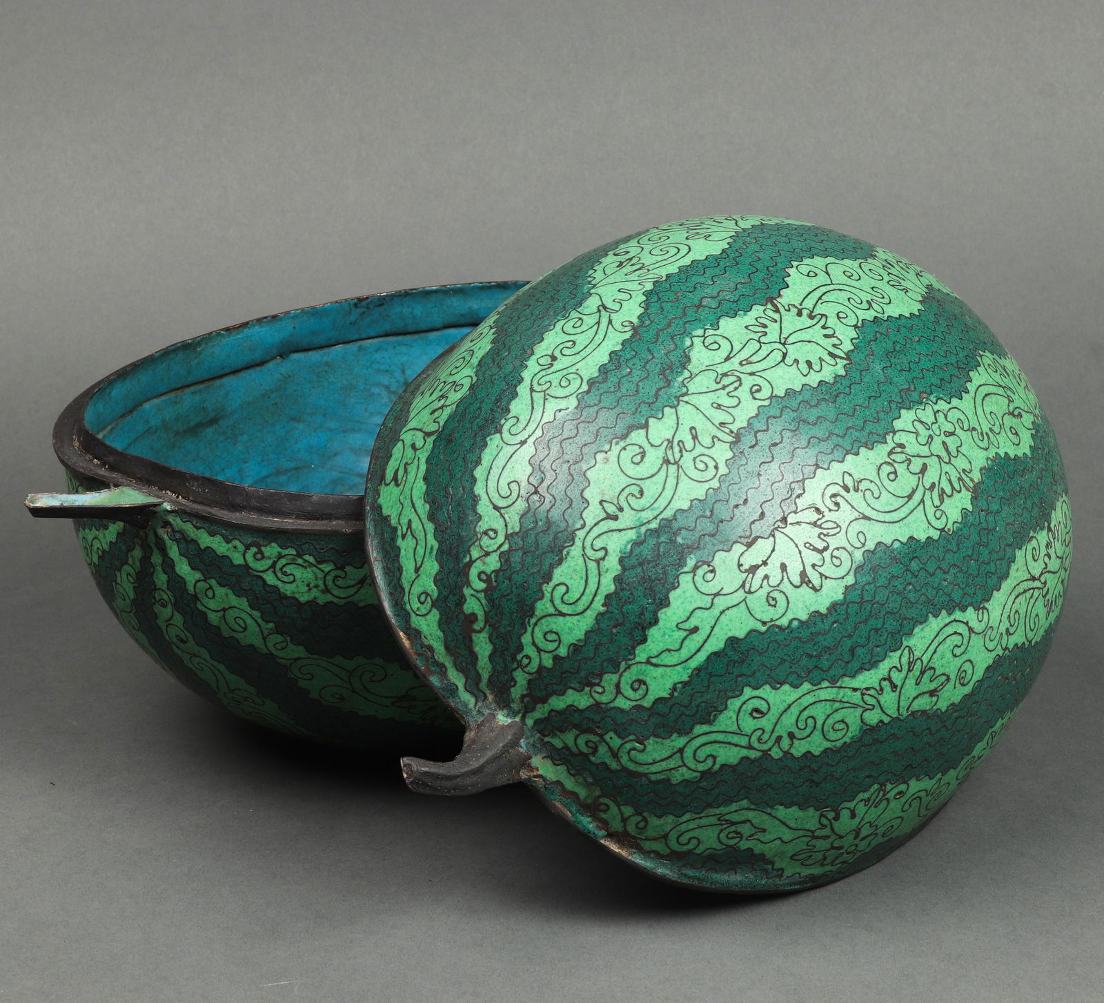 Chinese cloisonne enamel watermelon-form box and cover (1 of 2)