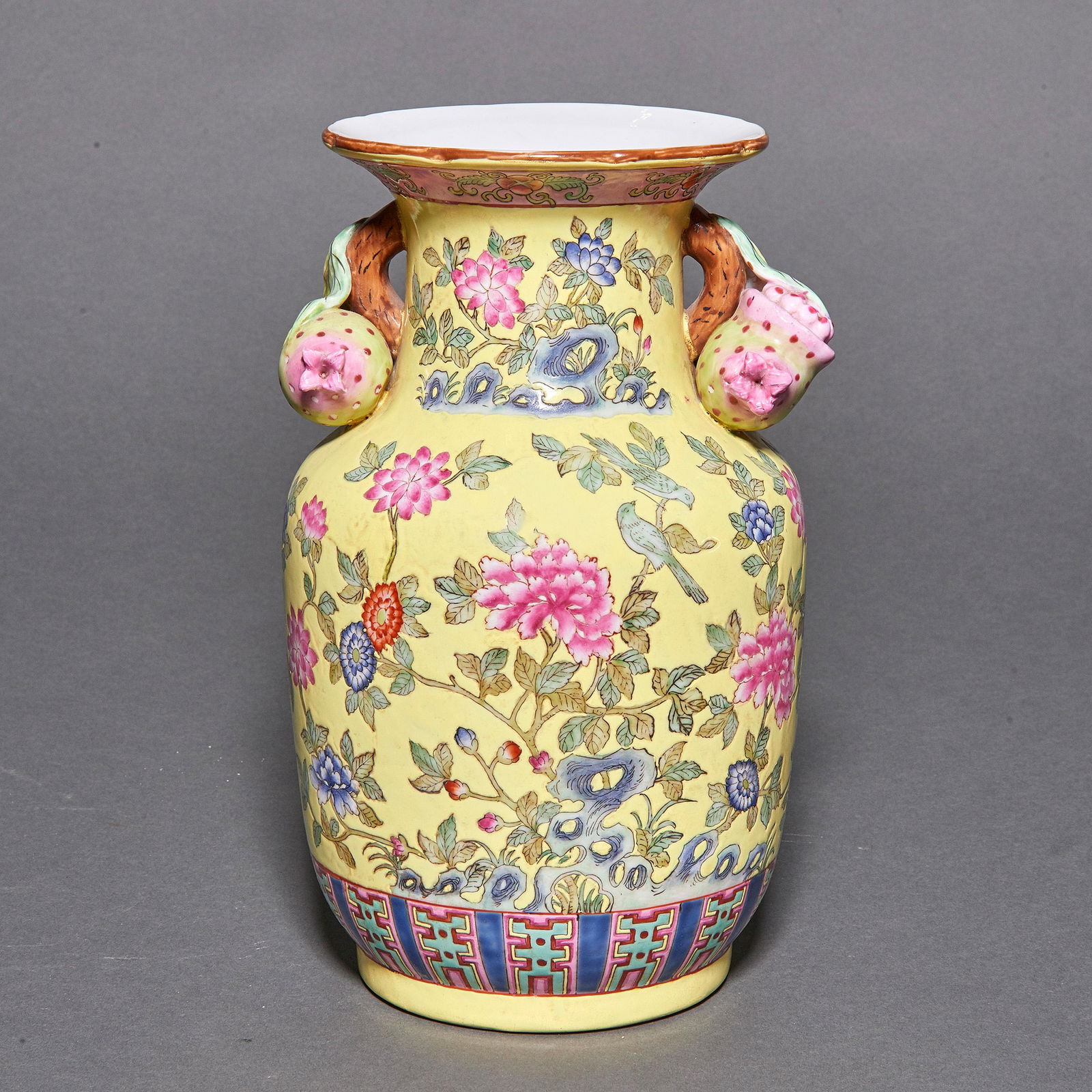 Chinese famille rose yellow ground vase (1 of 1)