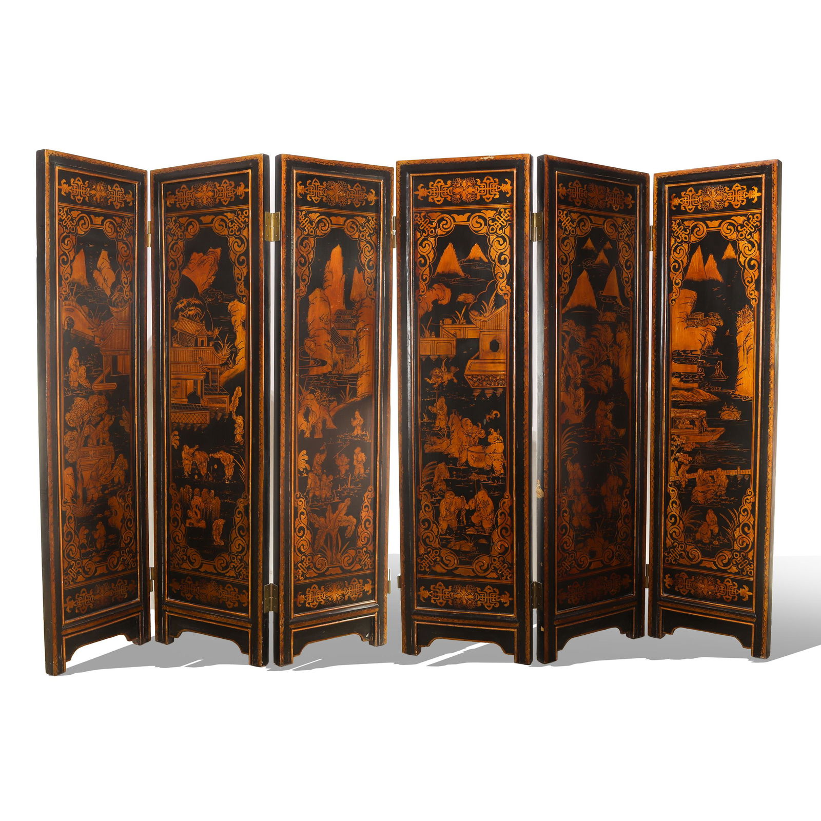 Chinese six-panel gilt-lacquered folding screen (1 of 1)