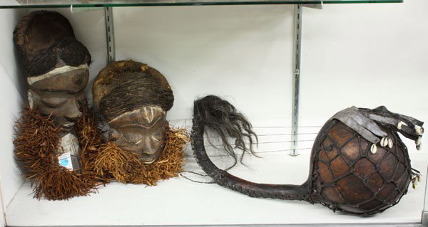 African masks and musical instrument: (lot of 3) Two African masks representing the Pende society, D.R.Congo; together with an African musical instrument