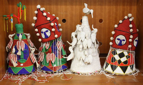 Yoruba beaded crowns: (lot of 6) Yoruba beaded crowns