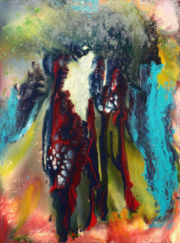 Painting, Manor Shadian, Abstract: Unframed mixed media on canvas, ''Waterfalls'', by Manor Shadian (Californian, b.1931), signed lower left, overall: 40.25''h x 30''w