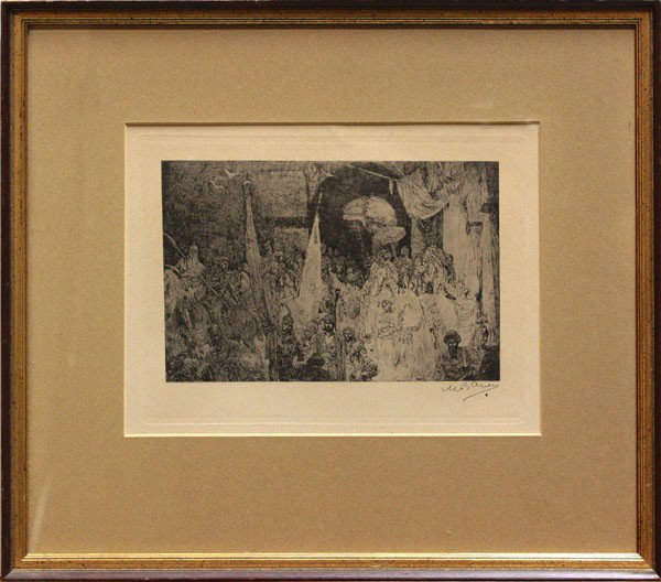 Etching Maurius Bauer,: Framed etching, Arabian Street Scene, Marius Bauer (Dutch, 1867-1932), signed ''M. Bauer'' lower right, overall: 13.5''h x 15.5''w