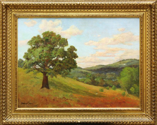 Painting, in the manner of Bruce Crane: Framed oil on canvas, Landscape with Tree, in the manner of Bruce Crane (American, 1857-1937), bears signature lower left, sight: 18''h x 24''w, overall: 25''h x 31''w