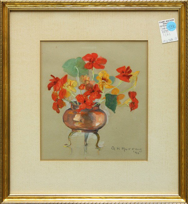 Paintings, signed ''YW Leung'' and ''GH Murray'': (Lot of 2) Framed gouache on paper, Still Life of Flowers in a Copper Pot, 1940, by Grace H. Murray (American, 1872-1944), signed and dated ''GH Murray '40'' lower right, and framed oil on board, Chin