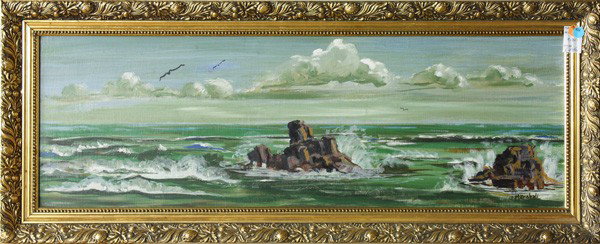 Painting, Seascape, signed ''Marshall'': Framed oil on board, Seascape, signed ''Marshall'' lower right, overall: 16.5''h x 40.25''w