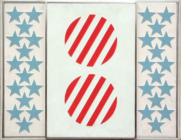 Painting, Charles Willis Ross, Stars and Stripes: Framed acrylic on masonite, ''Stars and Stripes'', 1966, by Charles Willis Ross (American, 20th century), signed and titled verso, overall: 25''h x 31.25''w. Provenance: Nevad Museum of Art deaccessio