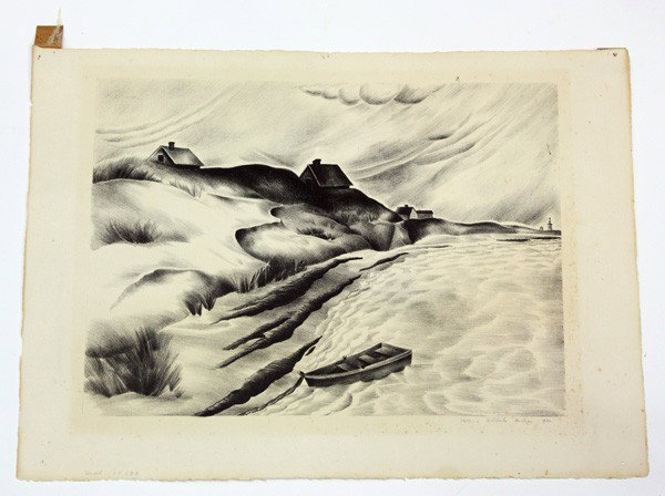 Lithograph, Victoria Ebbels Hutson Huntly, Coast: Unframed lithograph, Coastal Scene, 1930, by Victoria Ebbels Hutson Huntley (American 1900-1971), signed and dated ''Victoria Ebbels Hutson, 1930'' lower right, overall: 11.5''h x 16''w.