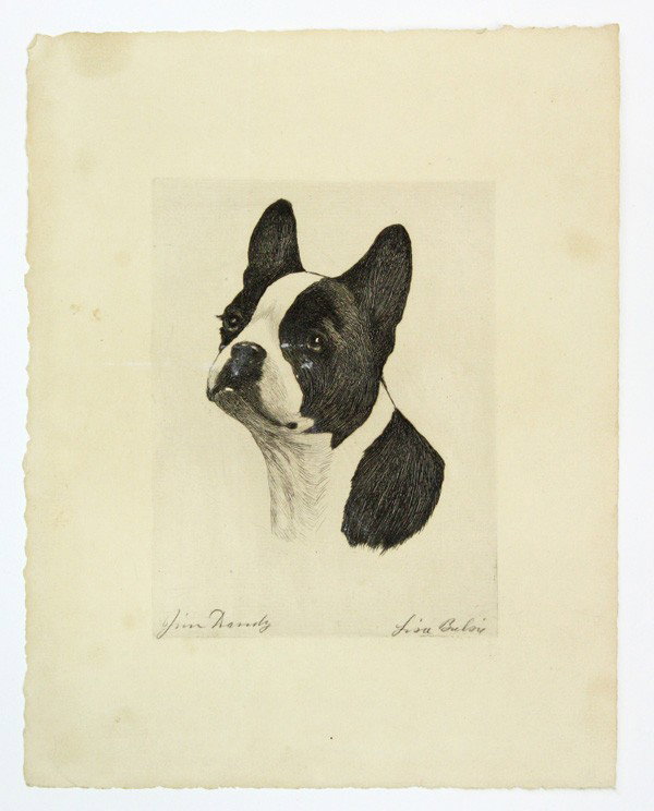 Etching, Lisa Balsie, Boston Terrier: (Set of 2) Unframed etchings, ''Jim Dandy,'' and ''One for All and All for One,'' by Lisa Balsie (American, 20th century), pencil signed ''Lisa Balsie'' lower right, overall: 10.75''h x 8.75''w