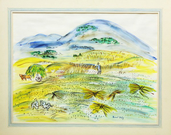 Print, after Raoul Dufy: Unframed print, Landscape with Workers in the Field, after Raoul Dufy (French, 1877-1953), bears signature lower right, overall: 24''h x 30''w