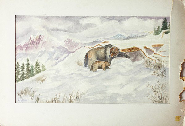 Watercolors by Dan Taulbee: (Lot of 3) Unframed watercolors, ''Caught by the Storm'', ''Harvest of the Waters'' and ''The Day the Bears go to Bed'', by Dan Taulbee (American, 1924-1987), all signed and titled verso, largest over