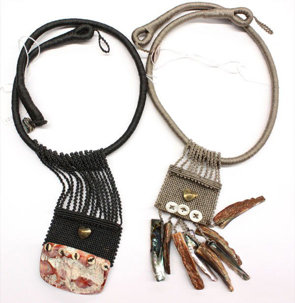 Native American jewelry: Bag containing Native American jewelry executed in abalone shell including necklaces, etc
