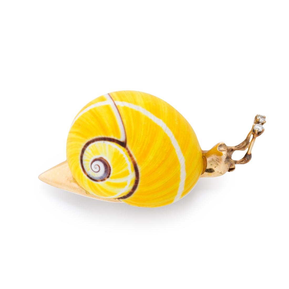 A diamond, turbo shell and fourteen karat gold brooch (1 of 1)