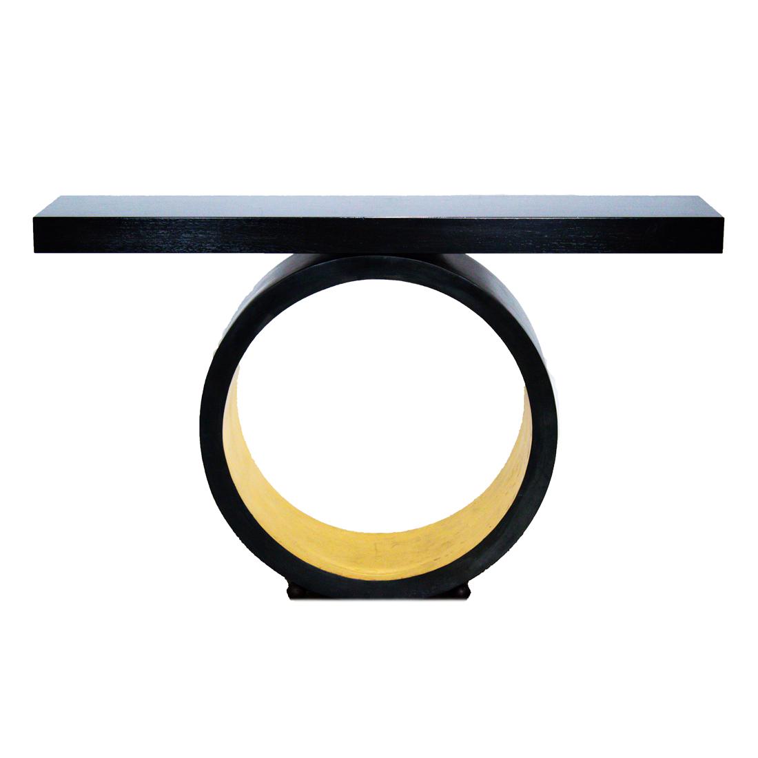 A Contemporary custom painted wood and gold leaf console table (1 of 2)