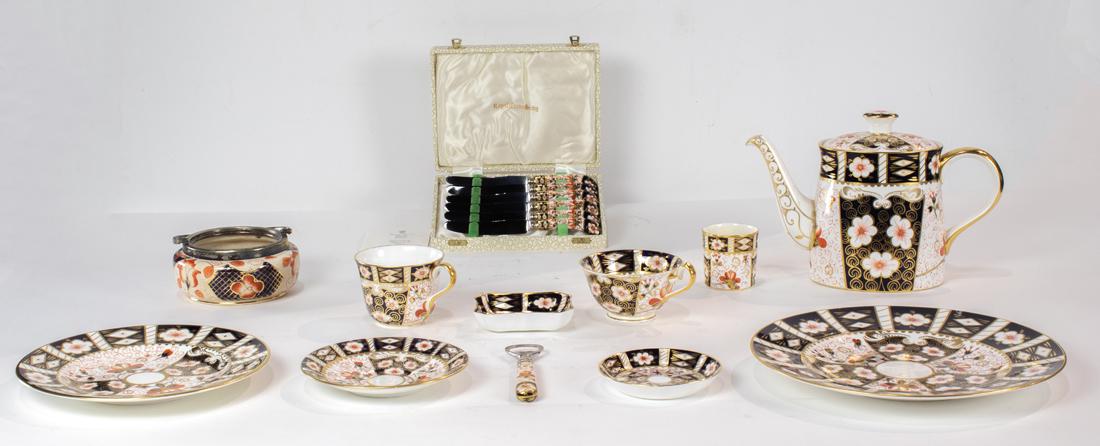 (Lot of 119) Royal Crown Derby bone china dinner service for 24: (Lot of 119) Royal Crown Derby bone china dinner service for 24 in the Traditional Imari pattern #2451, second half 20th century, consisting of (24) dinner plates, 10.5"dia; (24) luncheon plates, 8.5"