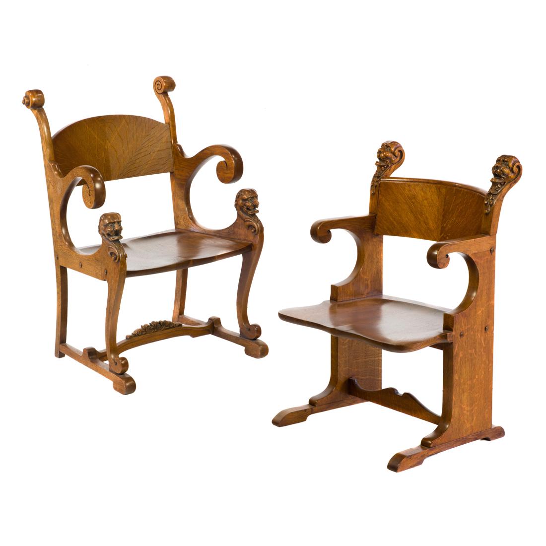 (Lot of 2) Victorian oak library chairs or hall chairs circa 1890 (1 of 6)