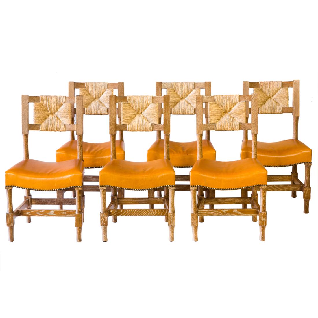 (Lot of 6) Arts and Crafts style pickled oak dining chairs (1 of 3)