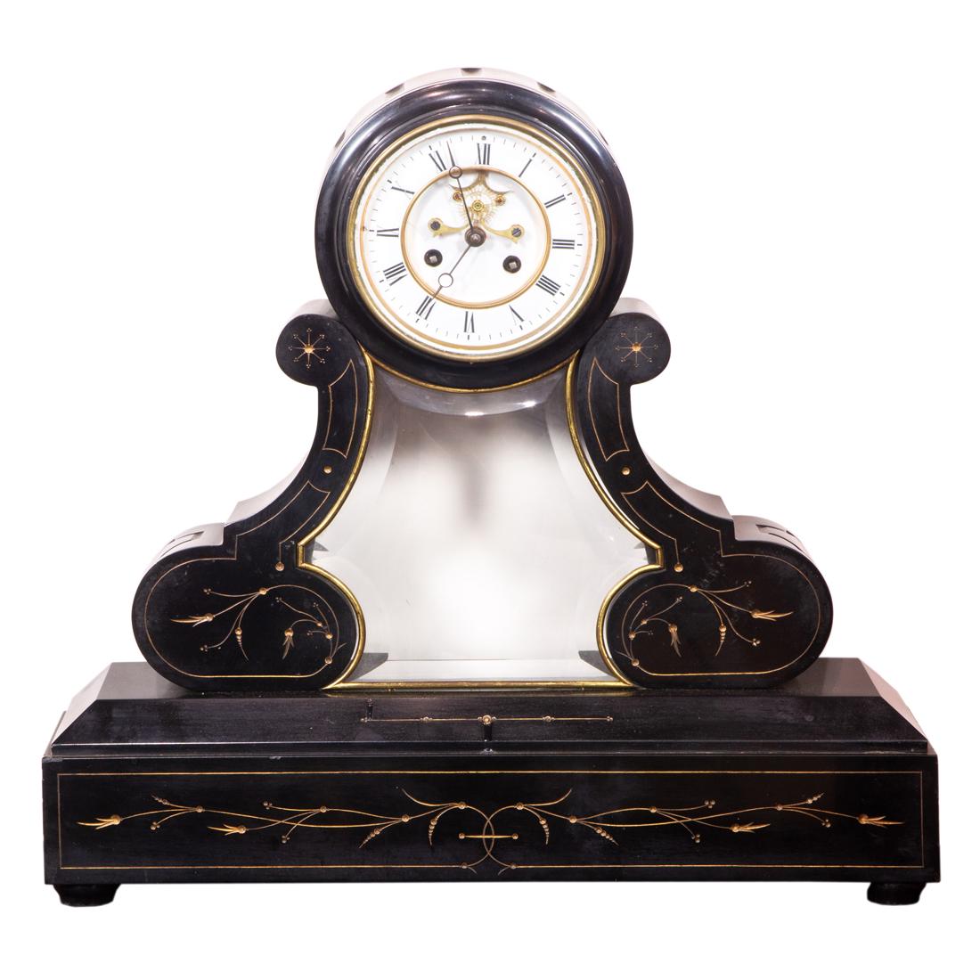 A French black marble mantel clock with open escapement (1 of 6)