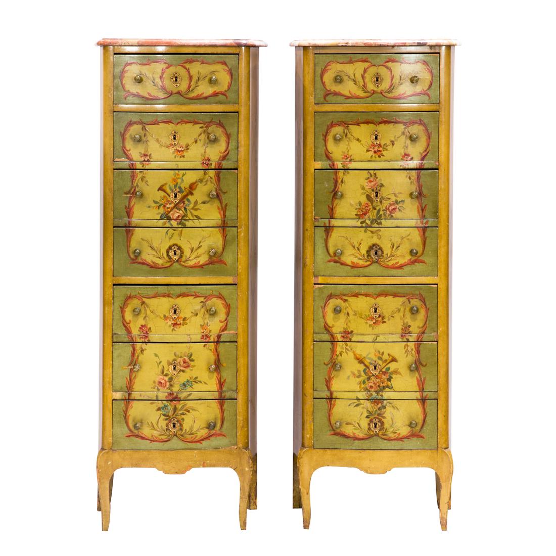 A pair of French polychrome decorated lingerie chests circa 1900 (1 of 5)