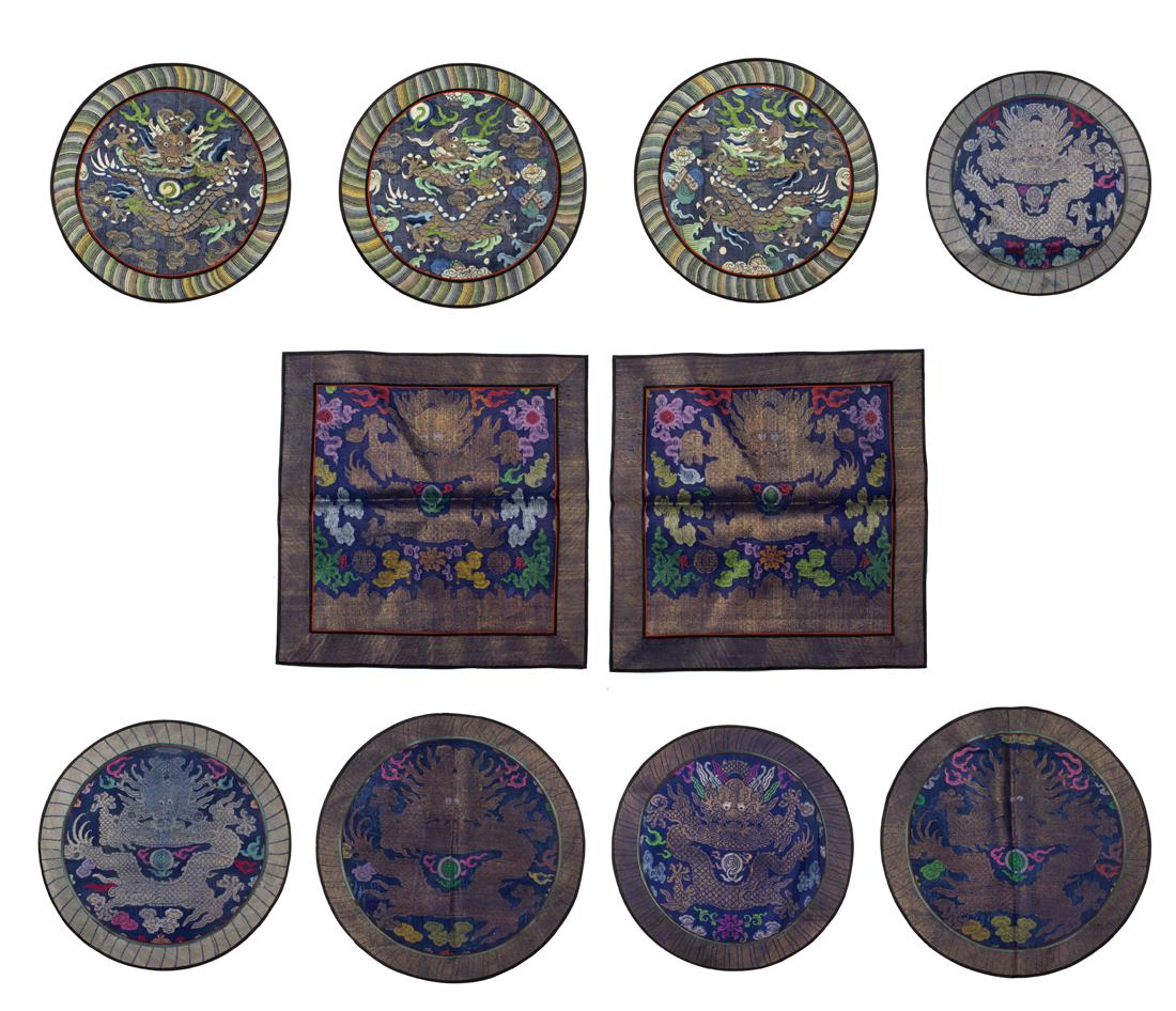 (lot of 10) Chinese woven silk 'dragon' robe fragments (1 of 20)