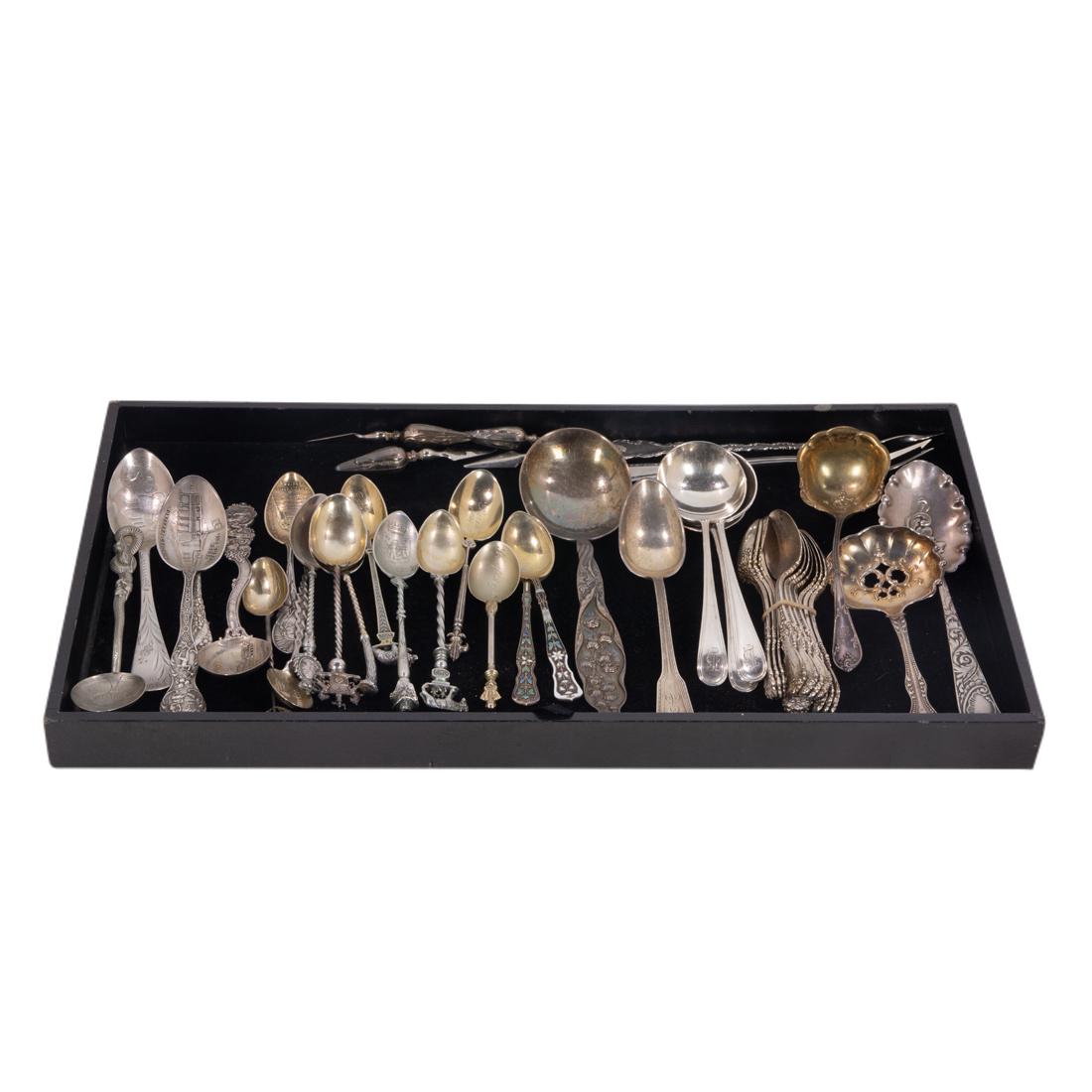 (lot of 43) Sterling spoons including (16) souvenir spoons (1 of 3)