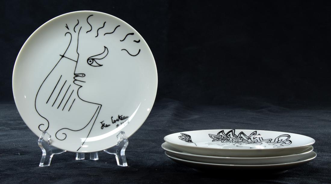 (lot of 4) Limoges porcelain plates with designs by Jean Cocteau (1 of 2)
