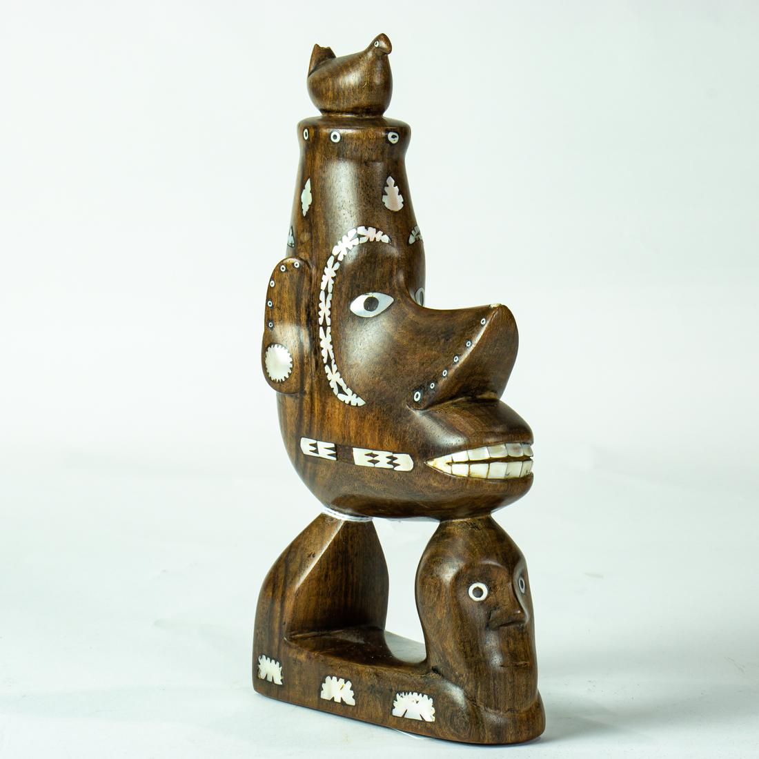 Oceanic shell inlaid teak canoe prow ornament (1 of 1)