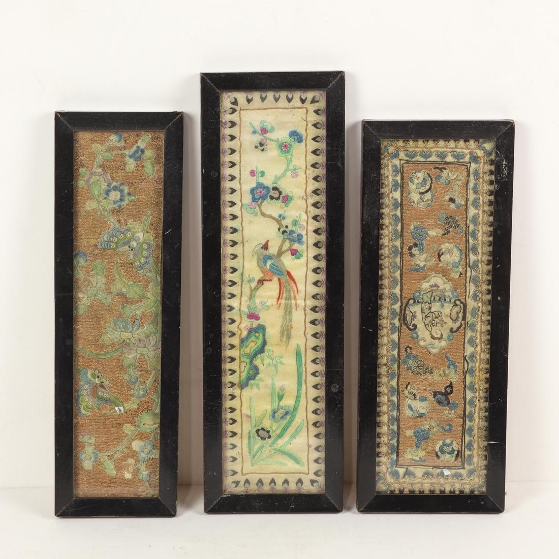 (lot of 3) Chinese embroidered silk panels (1 of 1)