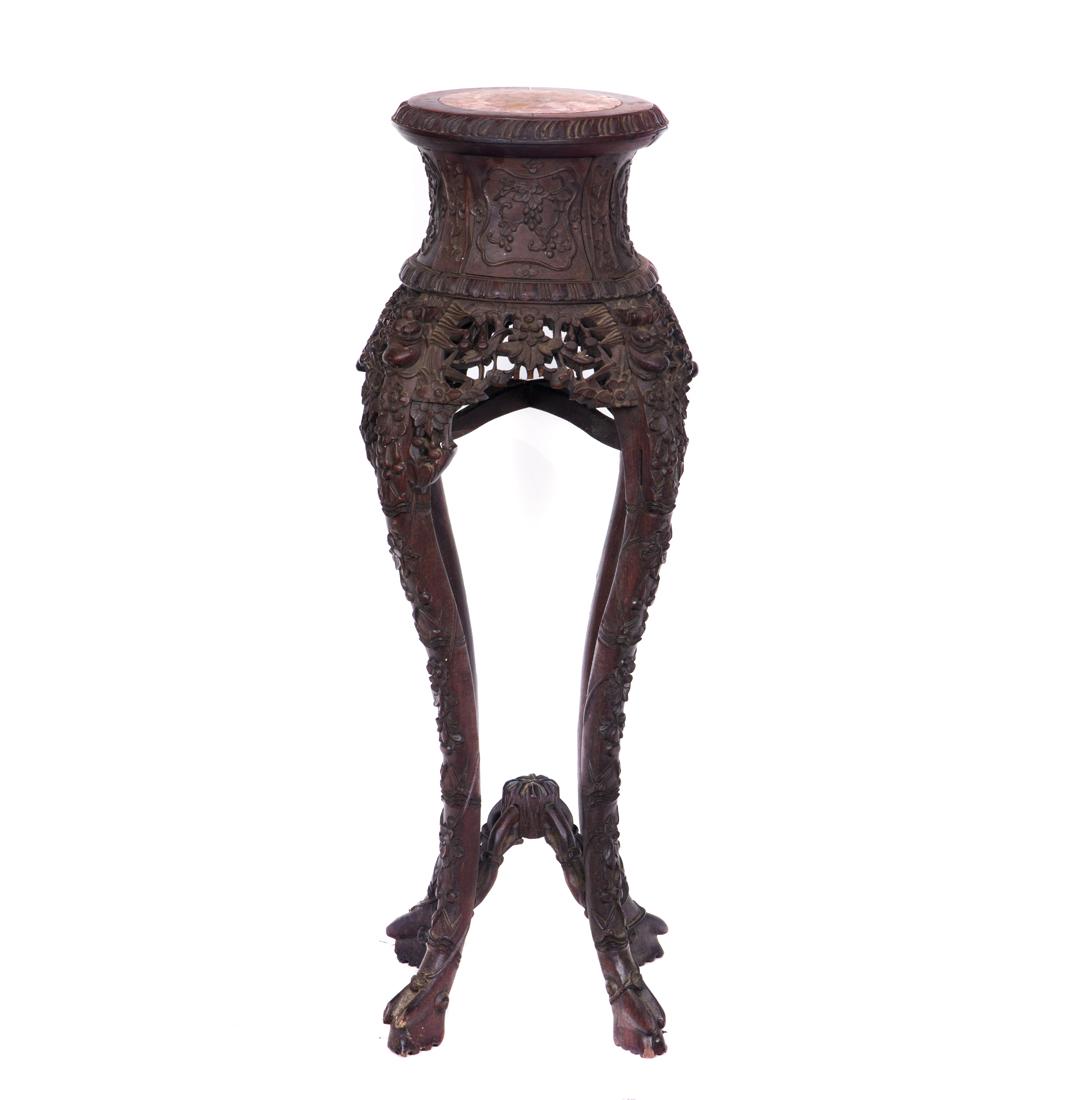 Chinese hardwood stand with marble top (1 of 3)