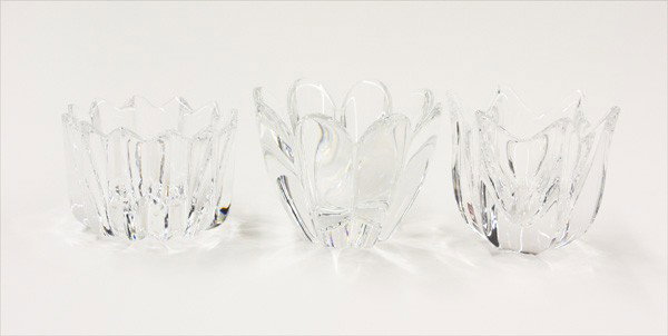 Orrefors crystal group: (lot of 3) Orrefors crystal group, each vase having a scalloped rim and marked on base, largest 4''h