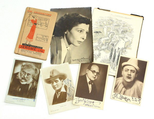 Autograph group: (lot of 23) Collection of autographs, including signed postcards of opera singers and conducters, signatures include Leo Slezak,Bert Silving,Eddy Polo, Emil Jannings, Maria Jeritza, Jackie Coogan,Fran