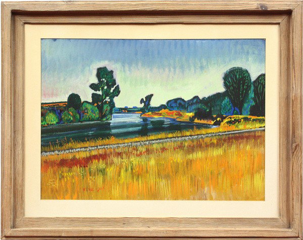 Painting, Robert John Else, East of State: Framed oil on paper, ''East of State'', 1961, by Robert John Else (Californian, b.1918), signed and dated lower left, bears Crocker Art Gallery label verso, sight: 18.25''h x 24.5''w, overall: 27''h x