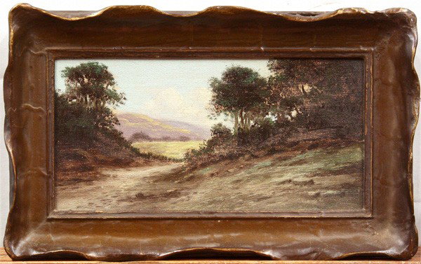 Painting, California School, View of Marin: Framed oil on board, View of Marin, California School (19th century), unsigned, sight: 4.25''h x 8.75''w, overall: 7''h x 11.5''w. Note: Accompanied by original period frame
