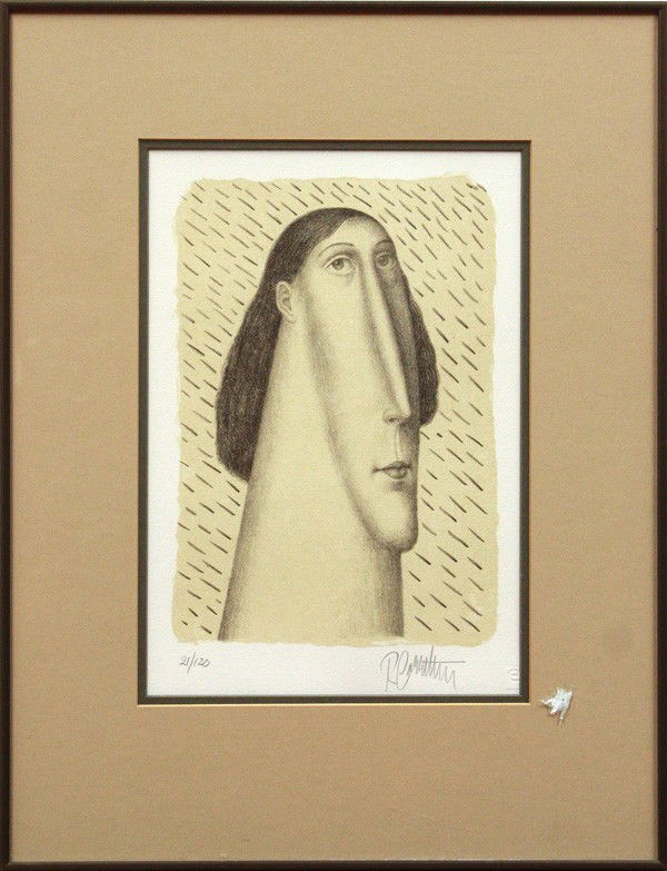 Lithographs, Roy Carruthers, Shaving: (Lot of 2) Framed color lithographs on blindstamped paper, Shaving and Self-Portrait, by Roy Carruthers (American, b.1938), each pencil signed ''R. Carruthers'', numbered editions 7/75 and 21/120, lar