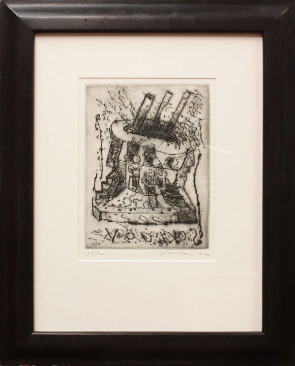 Etching, Peter Voulkos, Untitled: Framed etching, Untitled, 2000, by Peter Voulkos (Californian, 1924-2002), pencil signed ''Voulkos'' lower right, numbered edition 19/20 lower left, sight: 12''h x 9''w, overall: 26.25''h x 21.2''w