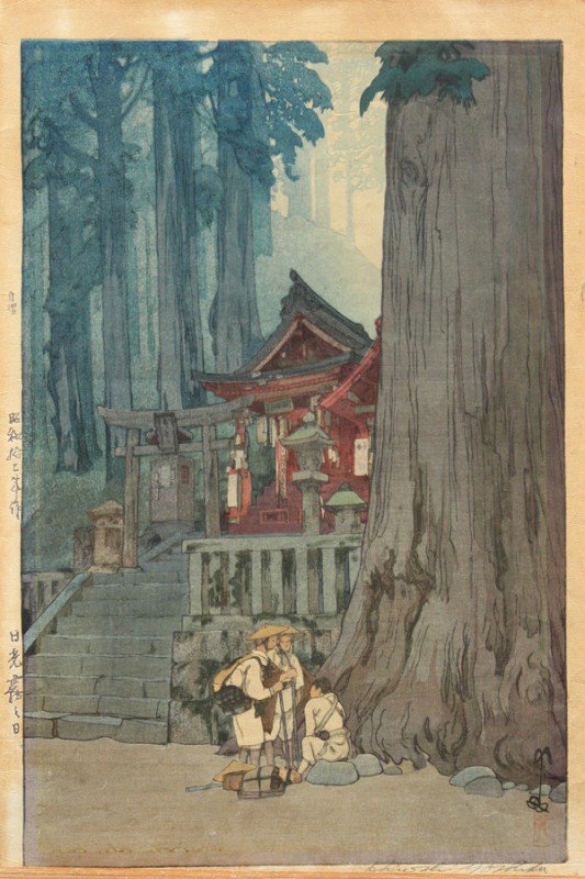 Two Japanese Modern Prints, Hiroshi Yoshida: (lot of 2) Unframed Japanese modern woodblock prints, by Hiroshi Yoshida (1876-1950), each bottom margin with pencil signature, upper left with jizure seal, entitled Kameido Bridge, [Abe #62], dated S