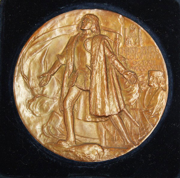 World Columbian Exposition Award Medal: A Named World's Columbian Exposition Award Medal (1892-1893) with original aluminum case and insert card, obverse of the medal by Augustus Saint Gaudenns, the reverse by Charles Barber, named to J. P 