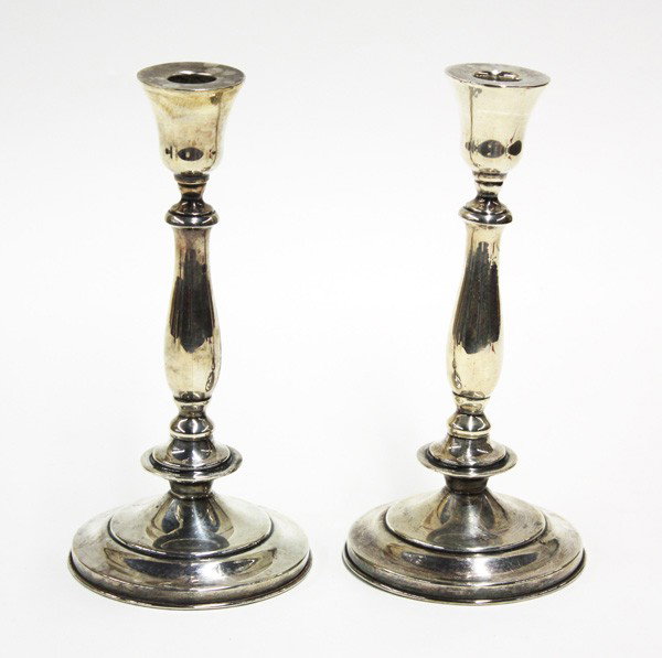 Mexican sterling silver candle holders: Mexican sterling silver candle holders of modernist design by Juvento Lopez Reyes, Mexico City, 1935, 31.19 tro oz., 10''h Provenance: Duke of Lowenstein-Wertheim-Freudenberg