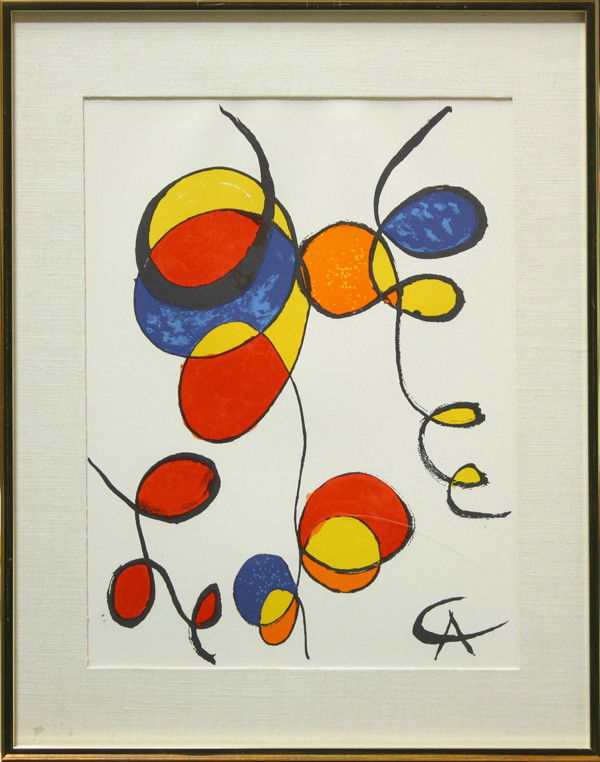 Lithograph, after Alexander Calder, Abstract: Framed color lithograph, Abstract, after Alexander Calder (American, 1898-1976), initialed on the stone ''AC'' lower right, overall: 19.5''h x 15.5''w