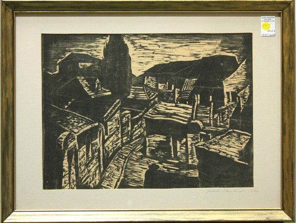 Woodcuts, Jakob Steinhardt: (Lot of 2) Framed woodcuts, ''Old Jerusalem'' and ''Jerusalem 12,'' 1954, by Jakob Steinhardt (Israeli, 1887-1968), both pencil signed ''Jakob Steinhardt'' lower right, numbered edition of 34, bears C