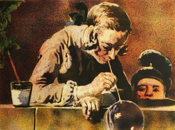 Prints, John Clem and Jan Sawka: (Lot of 2) Unframed lithographs, ''Bubble Blower'', by John Clem (American, 20th century), signed verso; screenprint/pastel/gouache, ''The Writer'', 1985, signed and dated ''Jan Sawka 1985'' lower rig